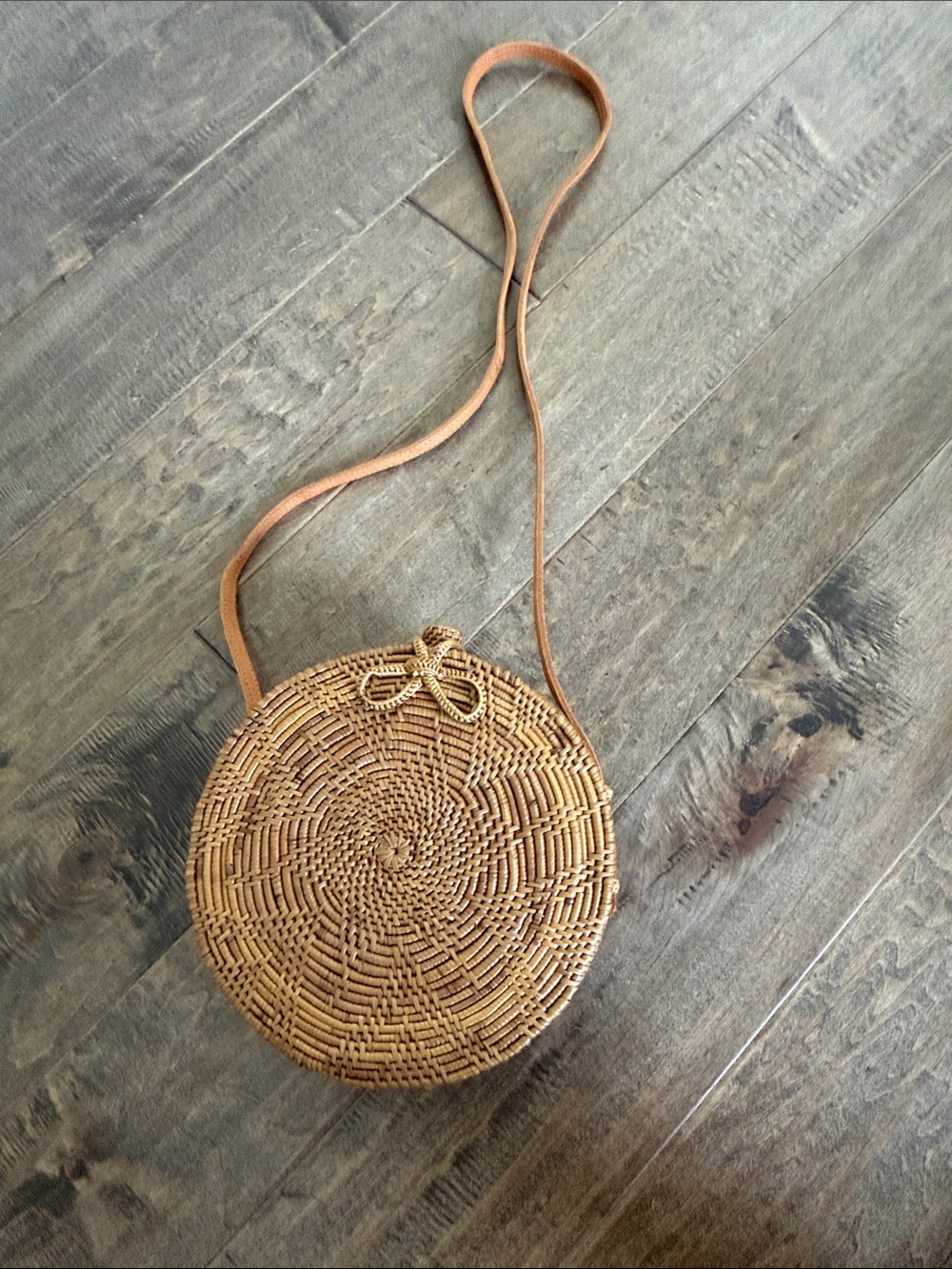 Woven Round Crossbody Bag - Brown